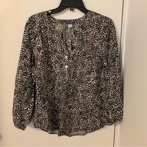 Split-neck Cheetah Print Blouse